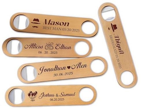 Apribottiglie In Legno Personalizzato, Nome E Data Incisi Personalizzati, Apribottiglie For Birra, Strumento Da Bar, Bomboniera, Regalo For Testimoni Dello Sposo, Anniversario(5pcs)