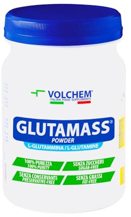 Volchem Glutamass Powder, Integratore Alimentare con L-Glutammina in Forma Libera, 100% Purezza, Recupero di Sforzi Intensi, Senza Grassi, Conservanti e Zuccheri, Baratolo da 300 g