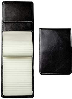 DELMON VARONE - Personalisierbares Notizblock Etui DIN A6 aus Premium Leder Vintage Anilin schwarz, Reporterblock im Hardcover Ledereinband mit Stifthalter, Einschubfach und blanko Memoblock liniert