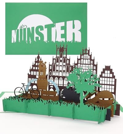 3D Pop Up Karte Münster - Grußkarte Münster - Münsterland, Fahrradkarte, Reisegutschein, Städtetrip & Fahrradtour Münster, handgefertigte Geschenkkarte