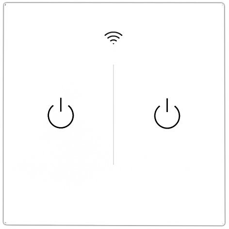 WIFIPLUG WPGLASS2 Glass Smart 2 Gang Lightswitch for Amazon Alexa, Google Home and IFTTT, White