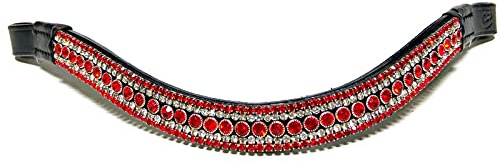Equipride Stirnband mit glitzernden Kristallen, gebogene Form, Rot / Transparent, braunes leder, Full ( 16 )
