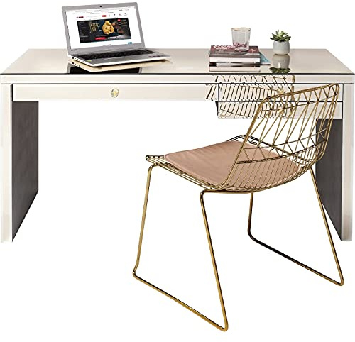 Kare Design Schreibtisch Luxury Pearl Champagne, 3 Schubladen, Praktisch Homeoffice, Büro, Laptoptisch, Schminktisch, Glas klar, Massivholz, 78x 140x61 cm (H/B/T)