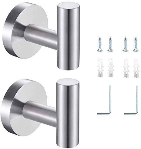 Belerry 2 Pcs Bathroom Wall Mount Towel Hooks - Silver Coat Hooks, Stainless Steel, Heavy Duty, Lavatory, Kitchen, Bedroom, Hotel