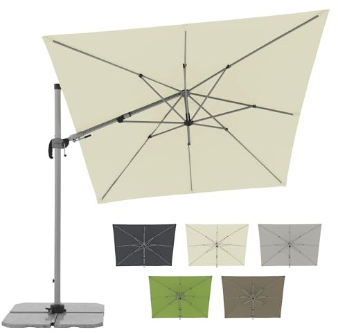 Doppler Ombrellone a sbalzo 320×240 cm – rettangolare pendolare girevole a 360°, inclinabile, con manovella e base a croce inclusa