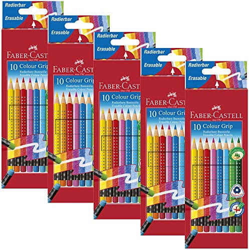 Faber-Castell 10er Etui Buntstifte Colour Grip radierbar, 5 Packungen