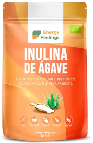 Energy Feelings Inulina en Polvo 200g, Fuente de Fibra Soluble, Inulina de Agave Ecológica, Prebiótico, 100% Vegana, Sin Gluten y Sin Lactosa, Inulin