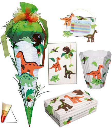 alles-meine.de GmbH komplette Füllung - Circa 200 Teile - für 5 TLG. Set: Bastelset Schultüte - + Schulbox/Kreativbox + Mappe + Stundenplan + Papierkorb - Dinosaurier Jungen Di