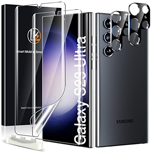 LK TPU Schutzfolie für Samsung Galaxy S23 Ultra, mit 2 Stück Panzerfolie und 2 Stück Screen Protector Kameraschutz, Blasenfreie Weich TPU Folie für S23 Ultra 5G