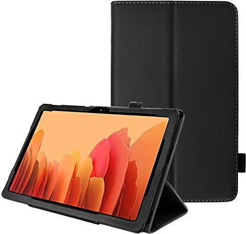 TECHGEAR Leder hülle Kompatibel mit Samsung Galaxy Tab A7 10.4 2020 (SM-T500 / SM-T505) - Premium PU-Leder Schlank Folio Schutzhülle mit Ständer und Handschlaufe, Samsung Tab A7 hülle [Schwarz]