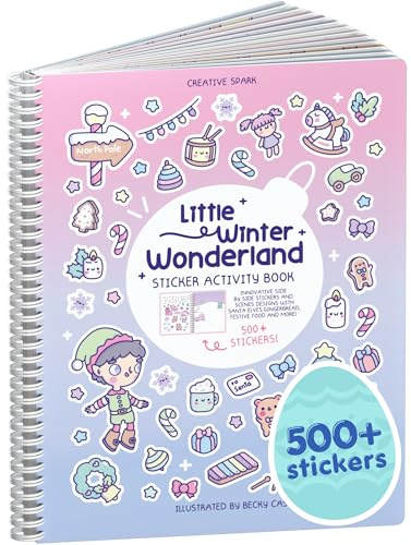 Winter Wonderland 500+ Kids Sticker Book by Cupkin Fun Toddler Travel Activity Coloring and Sticker Book, Easter Basket Stuffer, 12 Coloring Pages 12 Side by Side Scenes for Children's of 2-8 Years