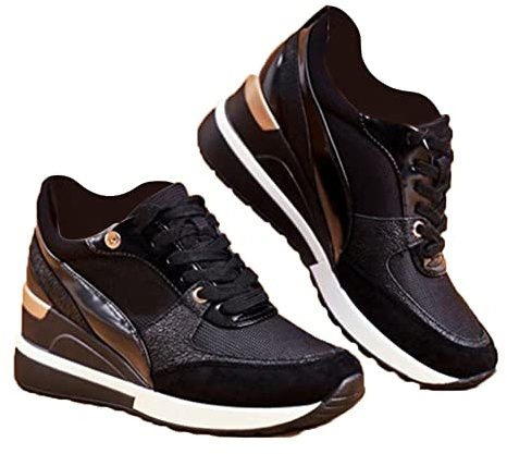 ERLINGO Baskets à talons compensés pour femme, baskets élégantes pour femme, baskets basses antidérapantes, chaussures de sport de plein air, plateforme confortable, chaussures décontractées à lacets