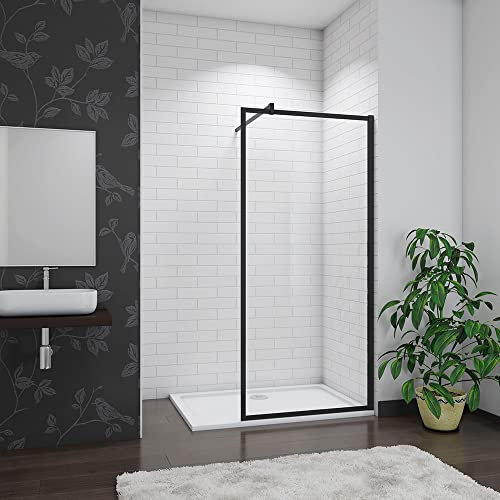 Acezanble 1000x1950mm Black Frame Walk in Wetroom Shower Enclosure 8mm Nano Glass Nano Screen