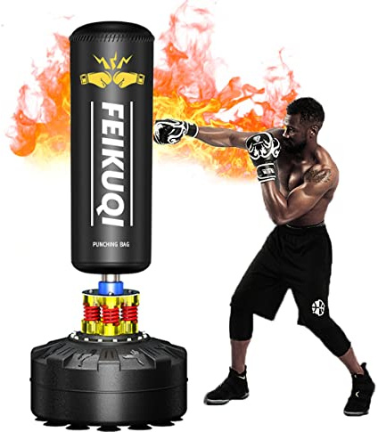 Standing Punching Bag for Adults, Feikuqi 205lbs Boxing Bag with Stand, Shock Absorber, Suction Cup Base, Punching Bag Stand for Adult, Standing Kickboxing Bag for Home Office Gym