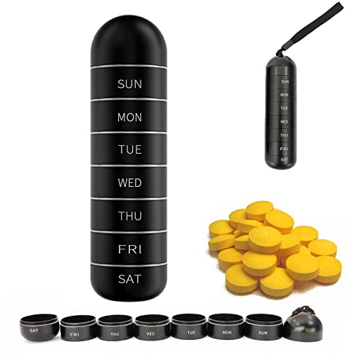 Pillendose 7 Tage Aluminium Metall Tablettenbox Wochentage Große Fächer, Wasserdicht Outdoor Abnehmbar BPA Frei Tragbar EDC Tablettendose für Unterwegs, Leicht zu öffnen MedikamentenBox
