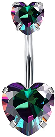 JeryWe 14G Bauchnabelpiercing Titan Damen Doppeltes Runden CZ Kugeln Bauch Bars 10mm Lang Belly Button Körperschmuck 3