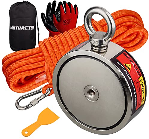 MUTUACTOR Doppelseitig kombiniert, 1000 kg, vertikal, magnetisch, Neodym, Kraft, Angeln, Magnet mit Augenschrauben, finden Sie die Kraft des Schatzes im Fluss