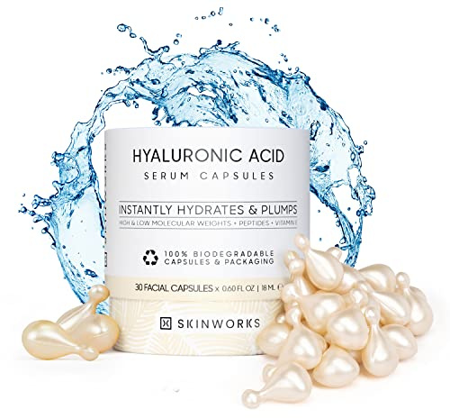 SKINWORKS Hyaluronic Acid Serum for Face, Anti Aging Serum for Fine Lines & Wrinkles, Hydrating Glow, Face Moisturizer Plump & Repair Dry Skin, Unscented, 30 Capsules