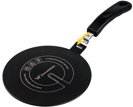 ComwithSafe Adaptateur Induction 14CM avec Poignée Amovible - Ne CHANGE PAS de Couleur après utilisation -Plaque Diffuseur de Chaleur avec Revêtement Haute Température - Disque Relais Induction/gaz