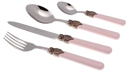 Rivadossi Classic Rosa - Set di Posate per 4 Persone, 16 Pezzi - 100% Made in Italy, Artigianalità e Design - Acciaio Inox 18/10