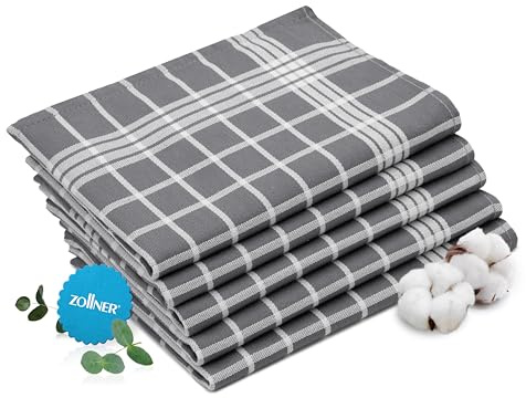 ZOLLNER 5er Set Geschirrtücher, 50x70 cm, 100% Baumwolle, grau weiß kariert