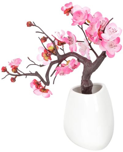 TOPPERFUN Künstliche Pflaumenblüten Mit Keramikvase Topfarrangement Für Zuhause Bonsai-Ornament Pflegeleicht Dekorativ