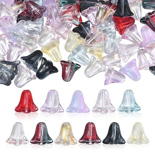 UR URLIFEHALL 100 Pcs Tulip Shaped Glass Beads Flower Tulip Glass Flower Cap Spacer Beads for Bracelets Making Craft Supplies