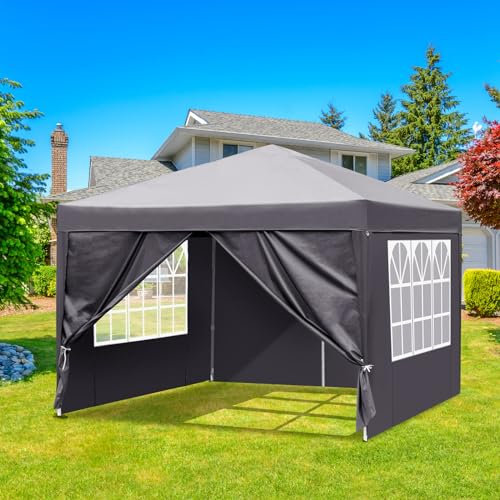 Bonnlo Pop Up Gazebo with Sides 3m x 3m Easy Setup Instant Outdoor Canopy Folding Garden Gazebo Party Tent (Grey)