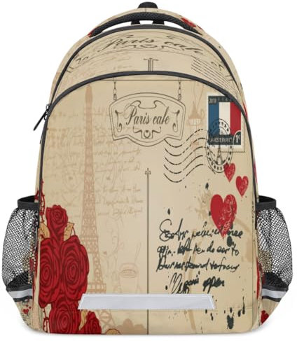 TropicalLife Retro-Postkarten-Rucksack für Kinder, Mädchen, Jungen, Herren, Damen, Frankreich, Paris, Multifunktions-Rucksack, Schule, Büchertasche, 20 l, Laptop-Tasche, Reisen, lässiger