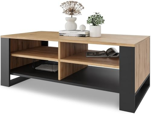 Meble Pitus Couchtisch - Wohnzimmertisch Modern - Couchtisch mit Stauraum 90 x 50 x 50cm - Tisch für Wohnzimmer - Ewige Eiche
