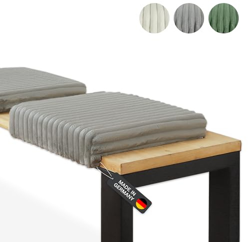 Lycce Deluxe Coussin de banc avec coussin de serrage et rembourrage supplémentaire, coussin d'assise en velours côtelé, pour une profondeur de banc à partir de 35 cm - Gris