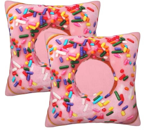 BREAUX Set di 2 federe quadrate per cuscino con stampa di fragole e ciambelle, reversibili, in peluche, per divano e letto