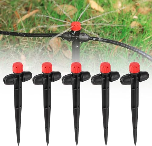Emisor De Riego Por Goteo, Gotero Ajustable De 360 Grados De 8 Agujeros Con Estaca Para Mangueras De Riego Por Goteo De 1/4 Pulgadas, Para Sistema De Riego De Manguera De JardíN (4-7 Mm) 25pcs Rojo