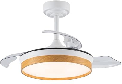 wonderlamp - Ventilador de techopequeño ø 92cm, con luz LED y mando a distancia, aspas retráctiles Tamero Mini Haya 46W con Modo luz de noche y CCT 3000-4000-6000K