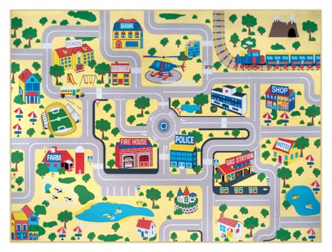 Capslpad Kinder Teppich Spielteppich für Kinder Stadt 100x160cm Rutschfest Kinderteppich Spielmatte Maschinenwaschbar Kurzflor Pädagogischer Spielteppich für Kinderzimmer Spielzimmer Dekor, Wüstengelb