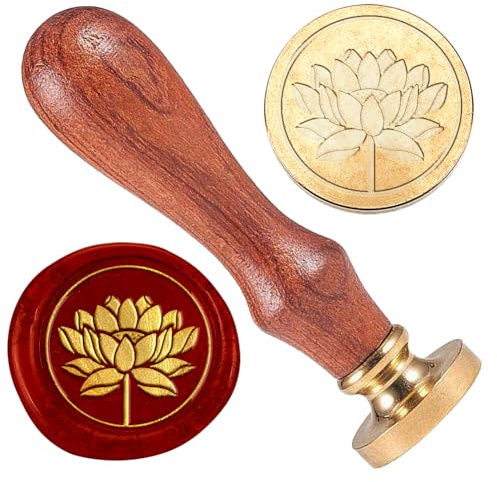 DELORIGIN Lotus Sello de cera en relieve, sello vintage elegante, sello de latón extraíble, mango de madera para bodas, compromisos, fiestas, invitaciones, sobres, envoltorio de regalo