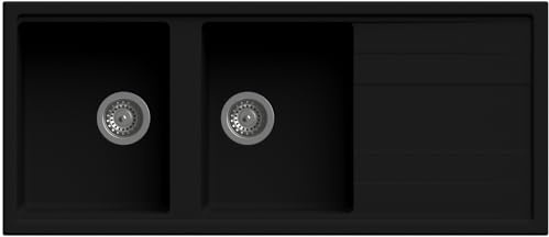Lavello cucina Orlando nero lava 2 vasche con gocciolatoio 116 x 50 cm Made in Italy