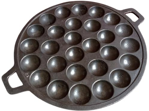 UNCLEJUM Kanom Krok Thai Coconut Pancake Pan, Takoyaki Maker, Heavy 28 Holes Cast Iron Grill pan Combination Thai Cooking Equipment
