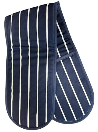 Navy Striped Double Oven Glove 100% Cotton Kitchen Cooking Mitt Pot Holder