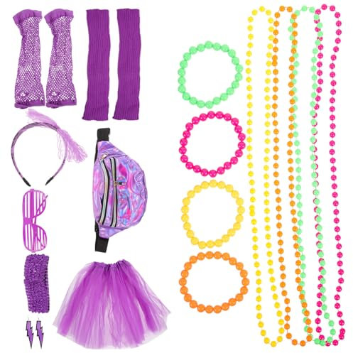 WATIIFUFU 1satz Jahre Damen Kostümset Retro Party Zubehör Mit Halskette Armband Netzhandschuhen Und Haarband Für Jahre Mottopartys Karneval Und Veranstaltungen
