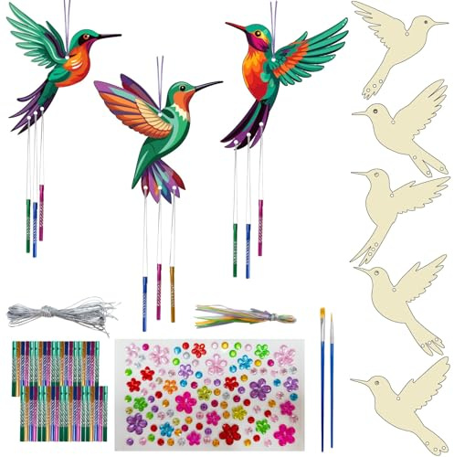 craspire 16 Packung Windspiel Kits Zum Selbermachen Zum Basteln Ihres Eigenen Vogel Windspiels Zum Ausmalen Aus Holz Osterbasteln Für Heimwerker Bastelaktivitäten Geburtstags Weihnachts Sommerparty