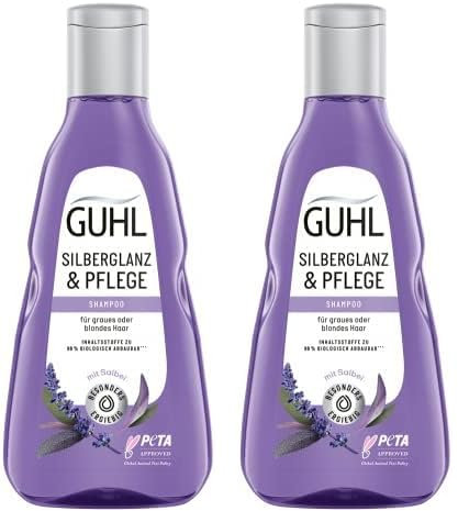 Guhl Silberglanz & Pflege Shampoo - Inhalt: 250 ml - Anti-Gelbstich und Pflege für graues und blondes Haar (Packung mit 2)