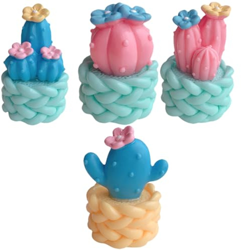 WESIEVYA Lot de 4 Mini Décorations de Cactus en Résine Figurines Artisanales pour Bureau Décorations Légères et Portables pour Maison Voiture et Jardin