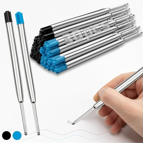 SWTYExt 30pz Recambio Boligrafo Negro&Azul Recambios de Tinta Formato G2 | Minas de Repuesto, Metálicos, Gran Capacidad, para Bolígrafos, Grosor 1,0mm