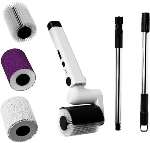 Rolling Electric Cleaning Brush, Cordless Roller Mop, Adjustable 114-142Cm, 2 Rolling Speeds, with 4 Replaceable Brush Heads, Px7 Waterproof Power Scrubber, for Kitchen, Bathroom，Floor