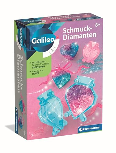 Clementoni Galileo Lab Schmuck-Diamanten | Magische Juwelen & Anhänger selbst herstellen - Schmuck Bastelset mit Gussformen & Farbstaub, Glitzer-Schmuck-Set ab 7 Jahren