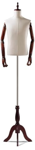 QINGYAN Männliche Schaufensterpuppe, Torso-Schneiderpuppe, Schaufensterpuppenkörper Mit Dreieckigem Massivholzständer, Torso Aus Leinenstoff Mit Höhenverstellbarer