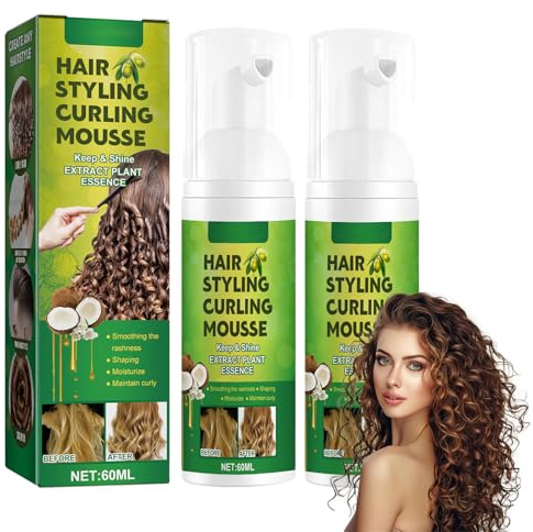 Hppsctink 2pcs Mousse per lo Styling dei Ricci, Mousse modellante per ricci soffici, Trattamento idratante Schiuma Mousse Styling, 2pcs*60ml, shampoo