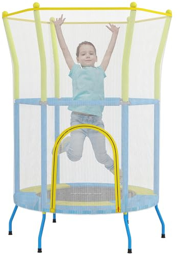 AIYAPLAY Cama Elástica Infantil Ø140x190 cm Trampolín para Niños de 3-6 Años con Red de Seguridad Barras Acolchadas Carga 45 kg para Interior Multicolor