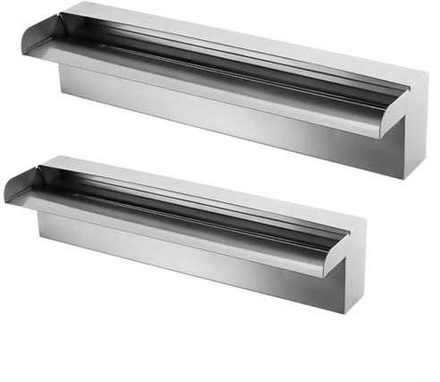 FUBESK Fontana a cascata in acciaio inox, 37 x 20 x 20 cm, design con uscita larga, per giardino, stagno, piscina, patio, esterno, fontana decorativa bianca (20 cm)